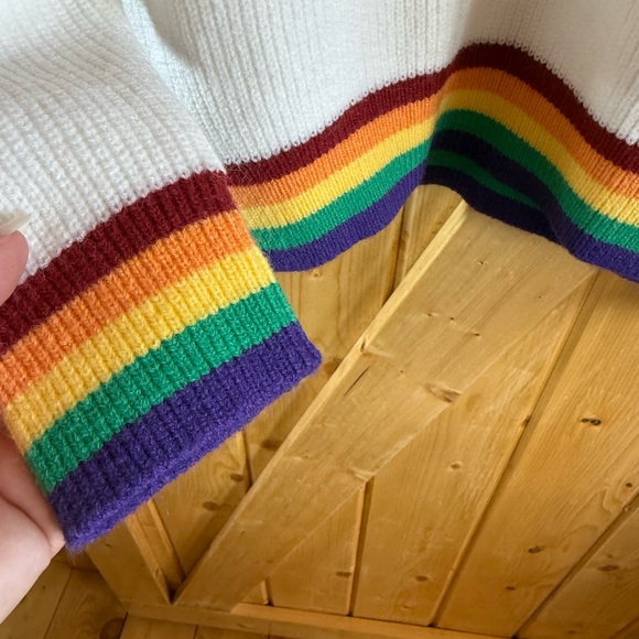 Main Strip White Christmas Sweater with Rainbow Accents - Picture 3 of 4